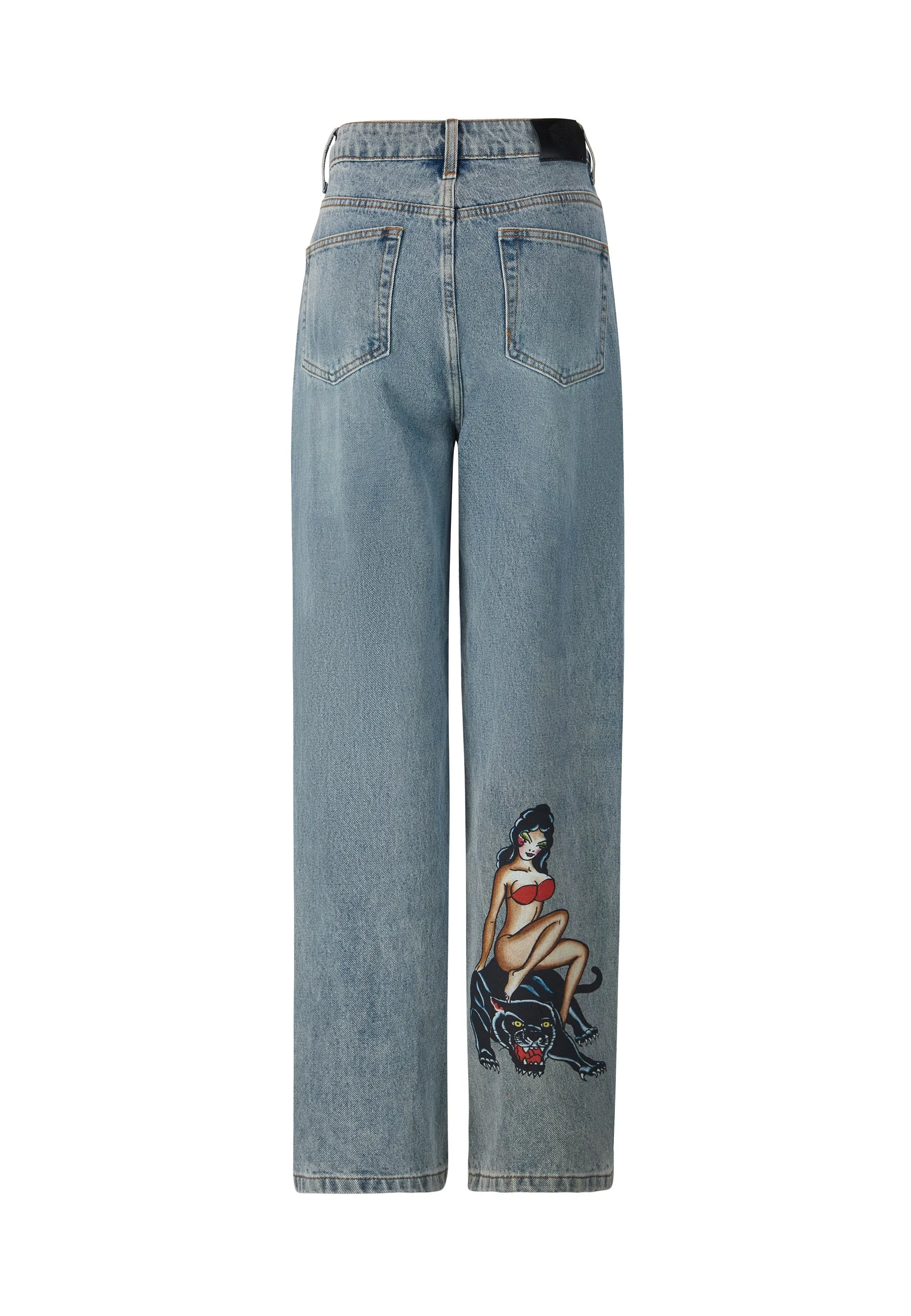 Womens Panther Siren Relaxed Fit Denim Trousers Jeans - Bleach